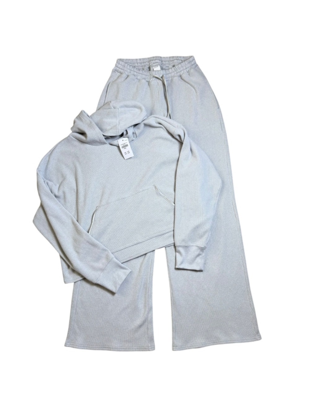 Gilly Hicks Cozy Waffle Knit Crop Hoodie/Wide Leg Pant Set Gray Small